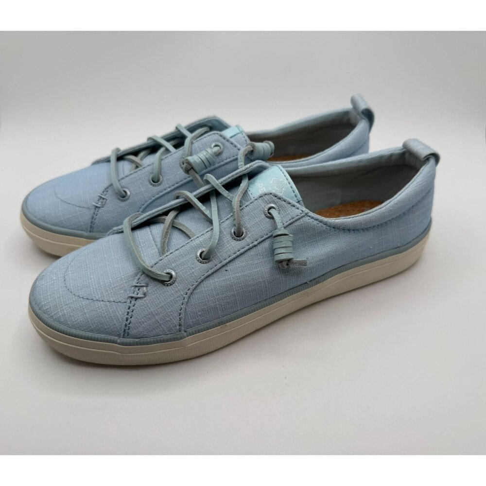 Sperry Crest Vibe Sneakers Women Size 8.5M Shimmer Light Blue Lace-up Low-Top